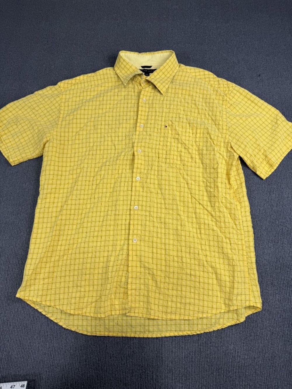 Tommy Hilfiger Mens Yellow Plaid Short Sleeve Button Front Shirt XL